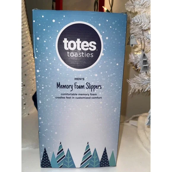 Totes Toasties Mens Memory Foam Slippers Size LG 9-10 Navy Blue Faux Fur Lined - Picture 4 of 5